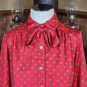 Vintage Cadisport Red Button Front Blouse with Detachable Bow